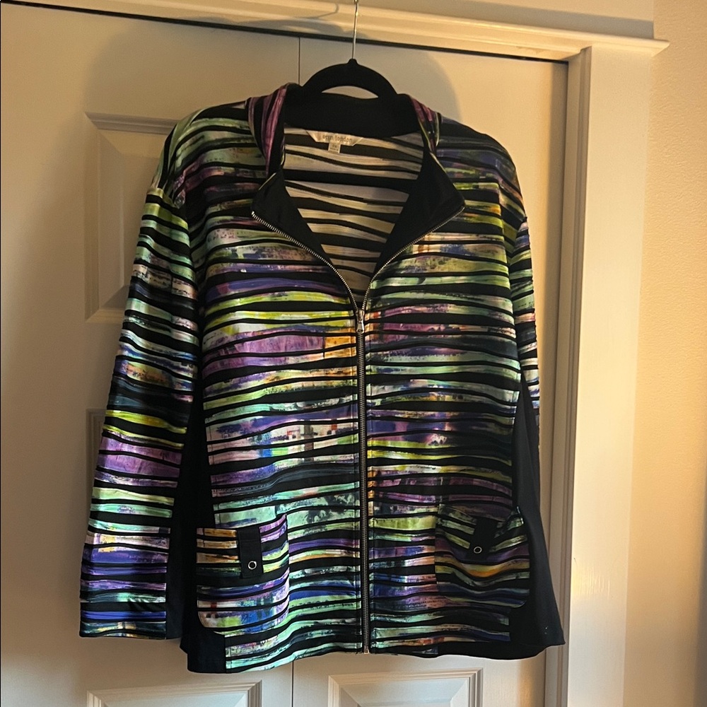 Erin London Multicolor Striped Zip Jacket